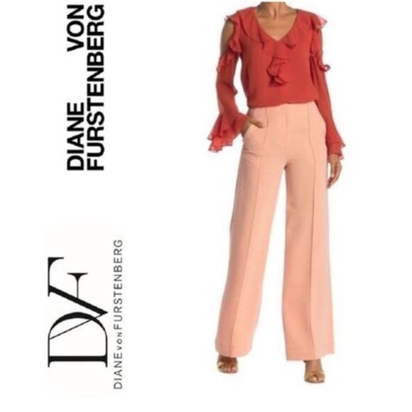 Diane von Furstenburg Coral High-Rise Kiersten Wide Leg Trousers Pants Size 4 - Picture 1 of 16